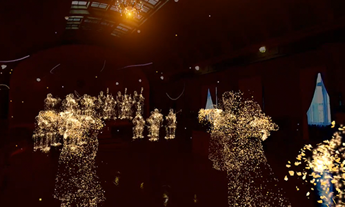 講師の合図で構えを取る生徒たち ARゴーグル装着でHADOの基本動作を練習（新庄神室産業高校）