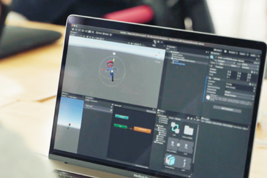 Unityを使ってXRコンテンツを制作しているノートパソコン画面